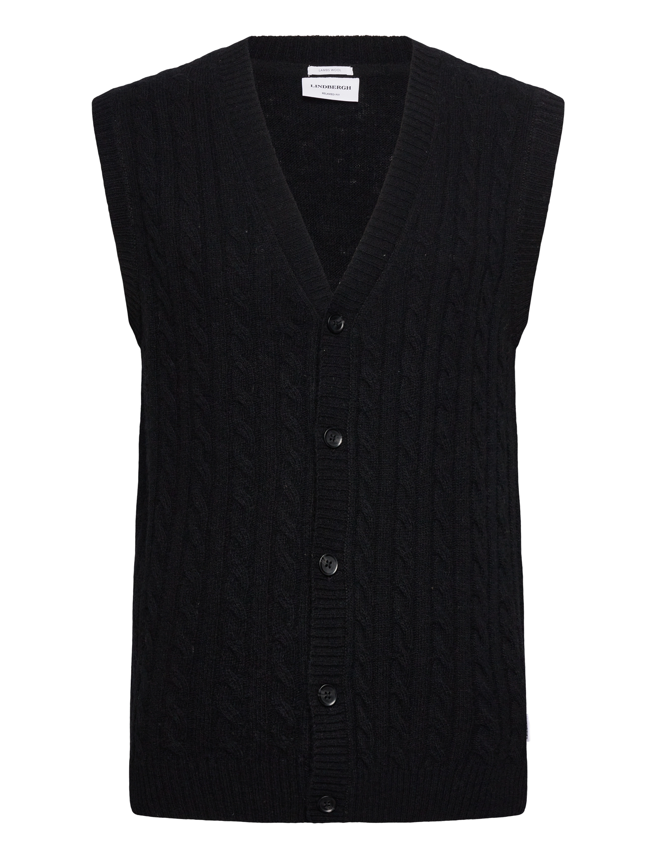 Lindbergh Lambswool Button Slipover, S, Black, Strik > Cardigans, Herre