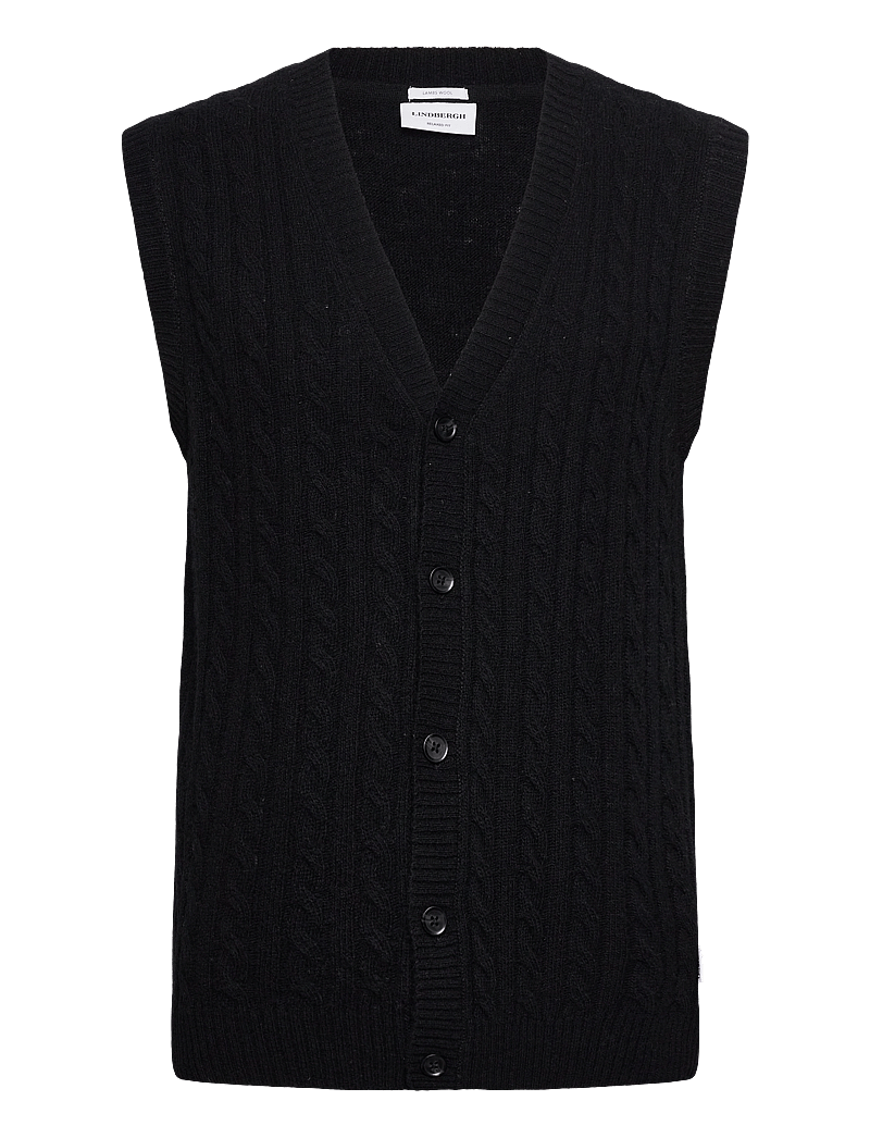 Lindbergh - Lambswool button slipover - cardigans - black - 0
