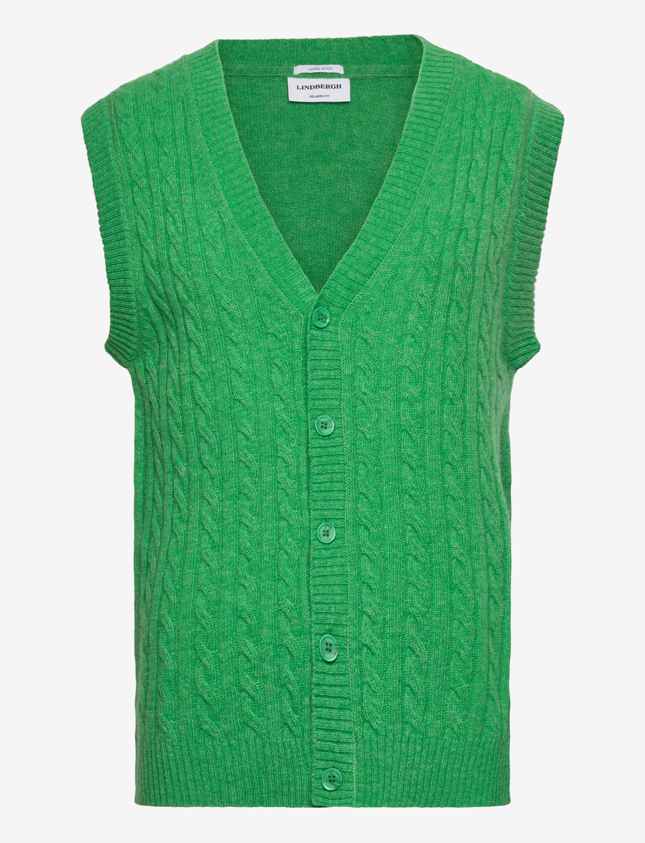 Lindbergh - Lambswool button slipover - cardigans - bright green mel - 0