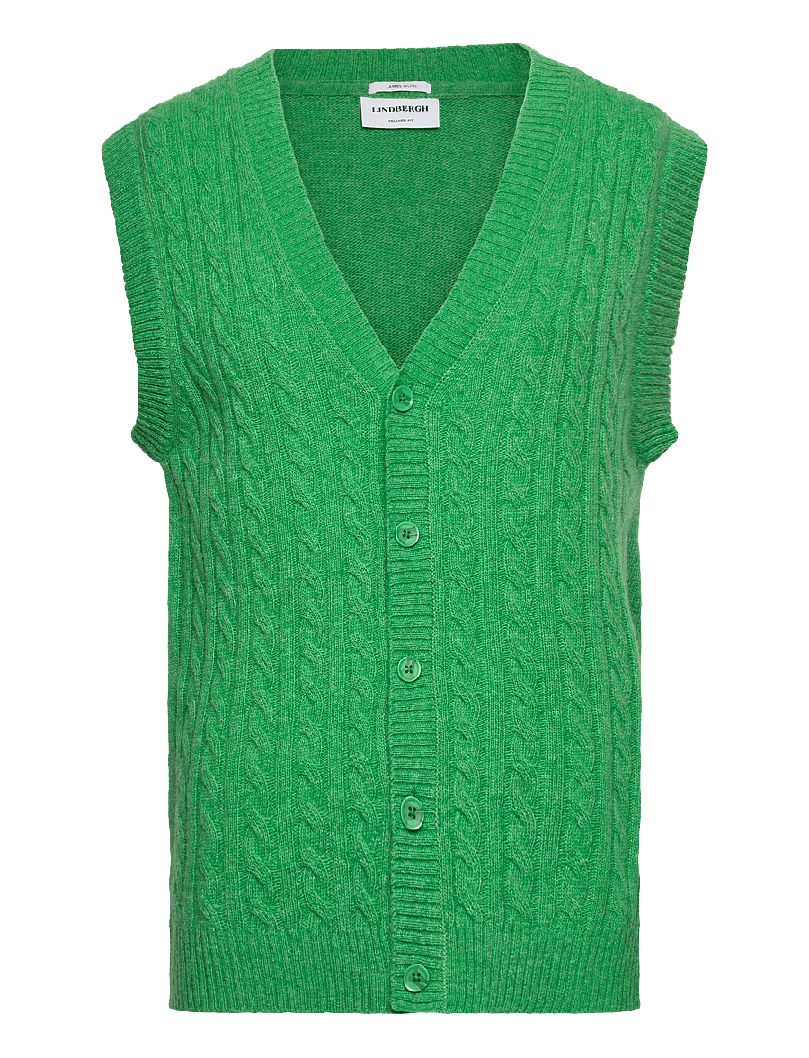 Lindbergh - Lambswool button slipover - strikveste - bright green mel - 0