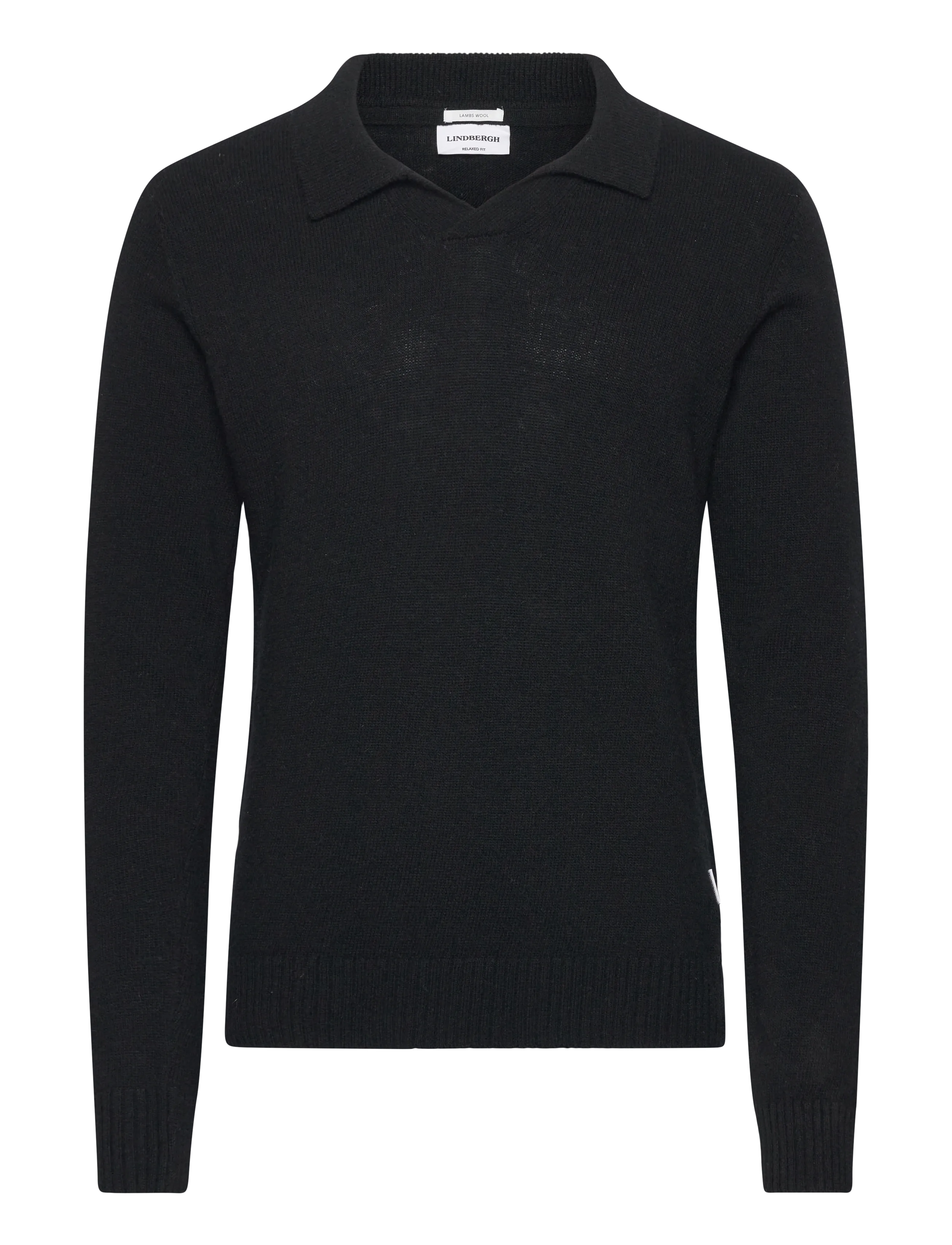 Lindbergh Lambswool L/S v-neck polo - Strickmode - BLACK / black