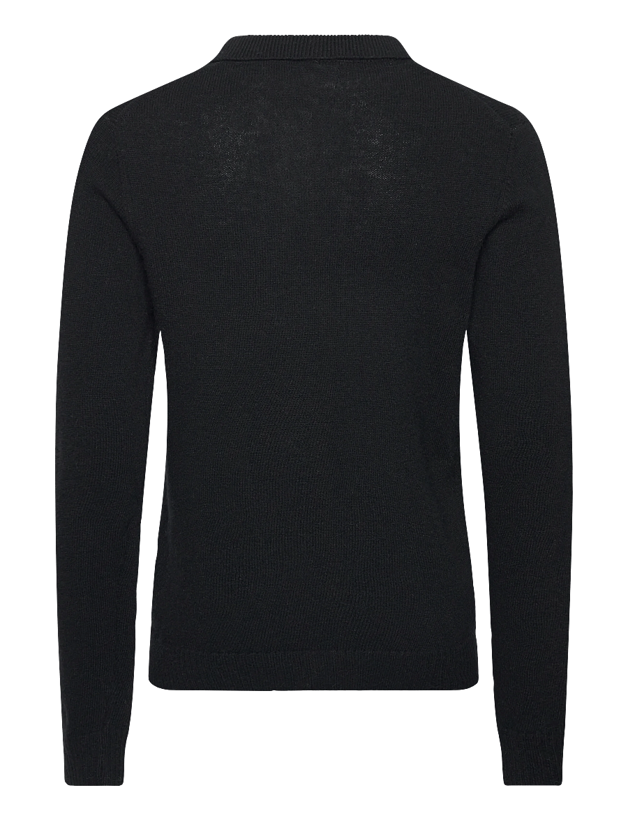 Lindbergh - Lambswool L/S v-neck polo - langärmelige strick-polohemden - black - 2
