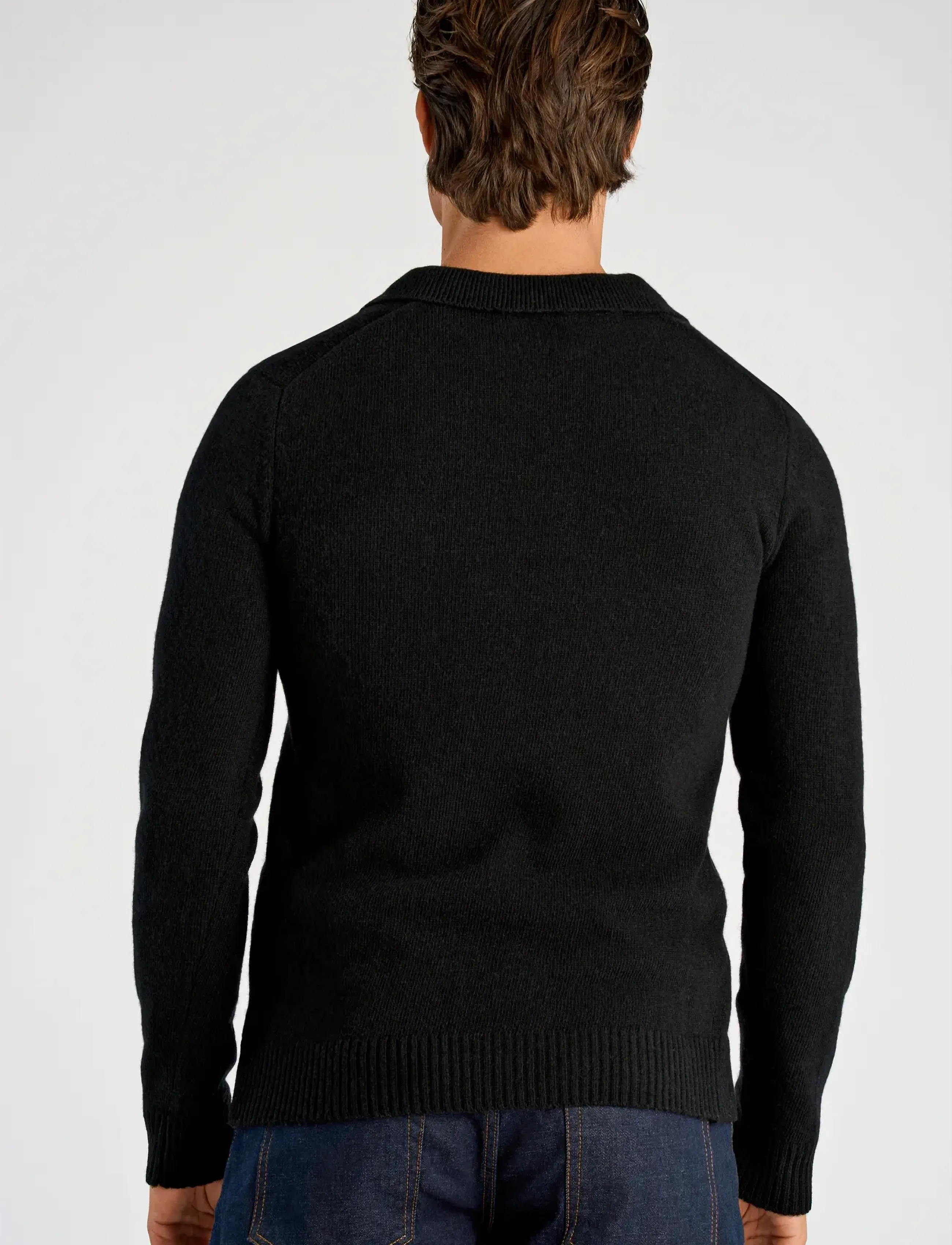 Lindbergh - Lambswool L/S v-neck polo - langärmelige strick-polohemden - black - 3