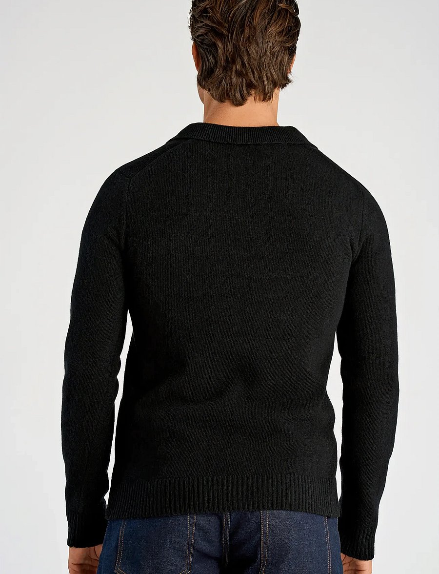 Lindbergh - Lambswool L/S v-neck polo - langärmelige strick-polohemden - black - 3