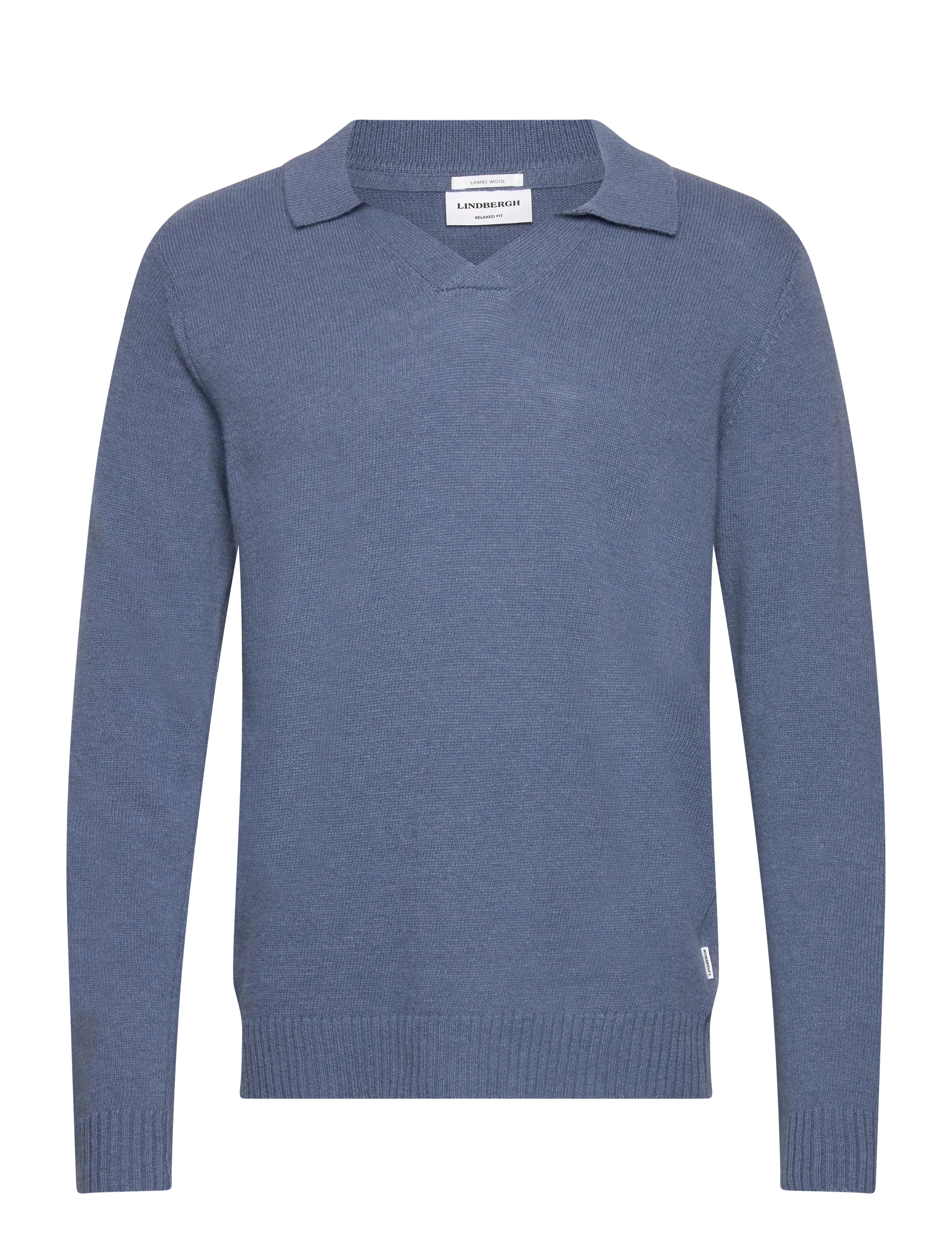 Lindbergh Lambswool L/S v-neck polo - Gestrickte Polohemden - BLUE ICE MEL / blue
