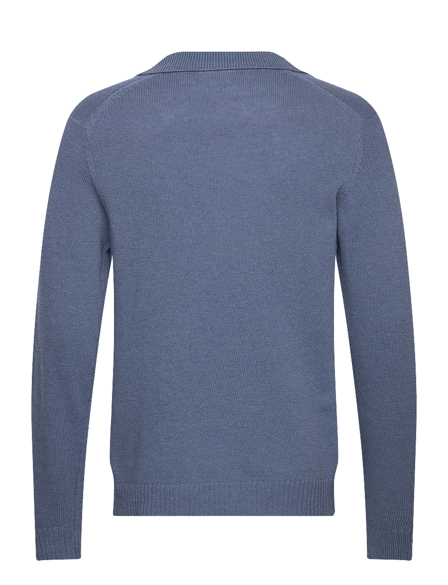Lindbergh - Lambswool L/S v-neck polo - langärmelige strick-polohemden - blue ice mel - 1