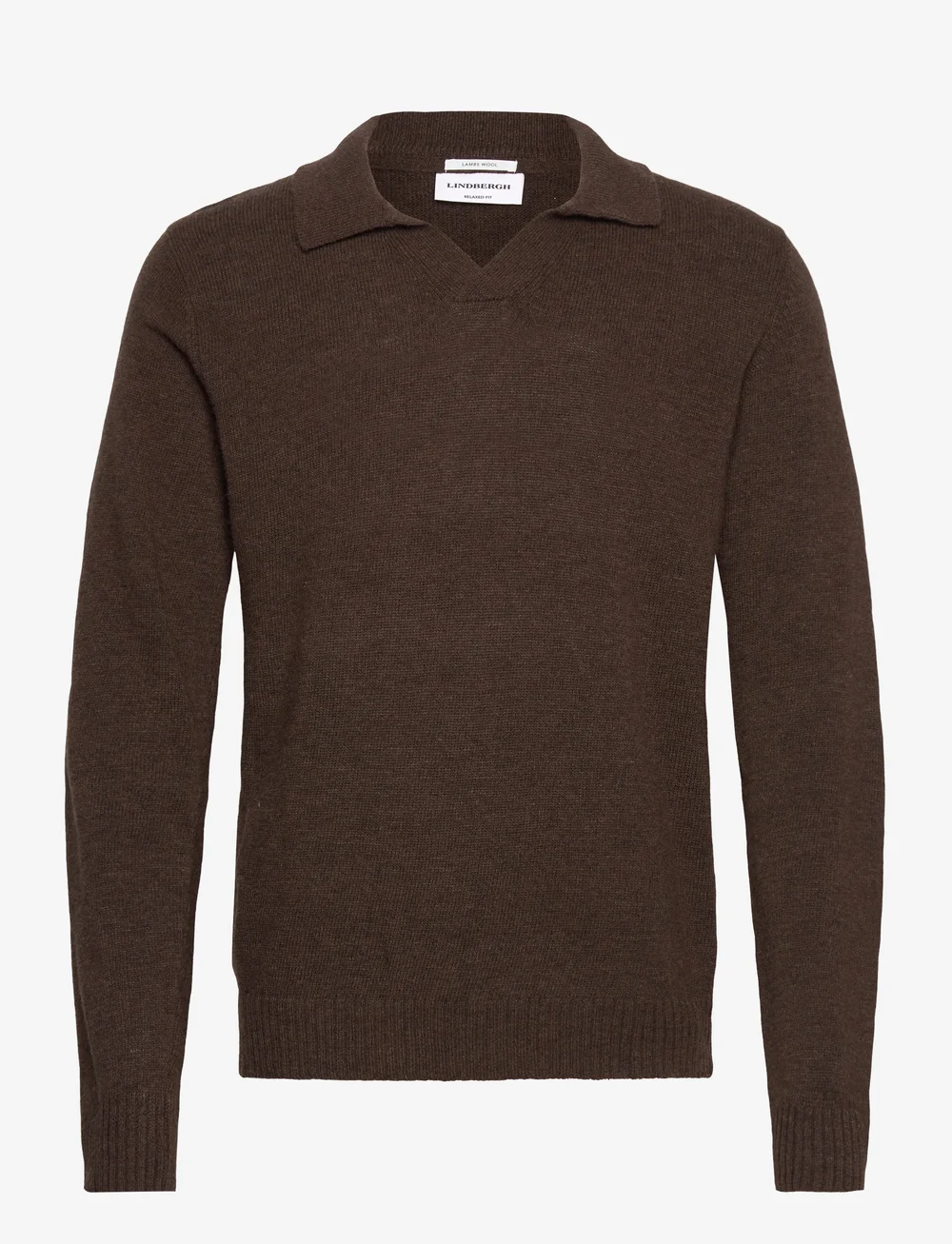 Lindbergh - Lambswool L/S v-neck polo - polostrik - dk brown mel - 0
