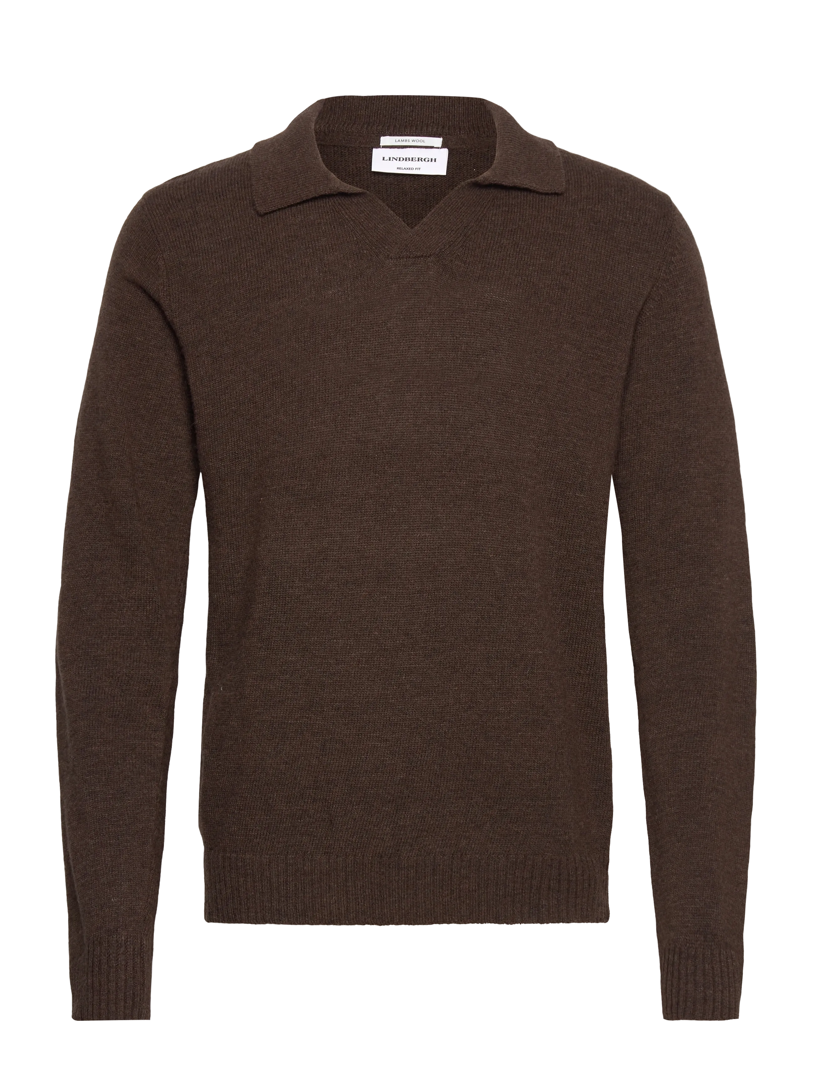 Lindbergh Lambswool L/S v-neck polo - Kudumid - DK BROWN MEL / brown