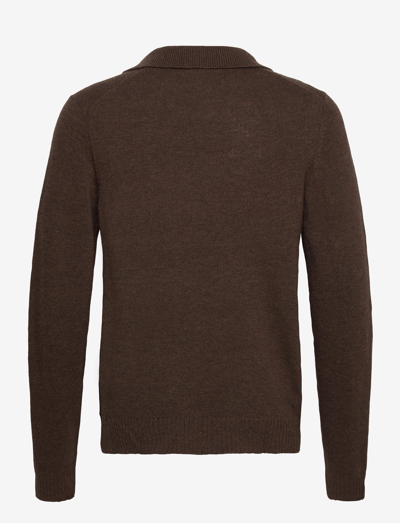 Lindbergh - Lambswool L/S v-neck polo - stickade pikéer - dk brown mel - 1