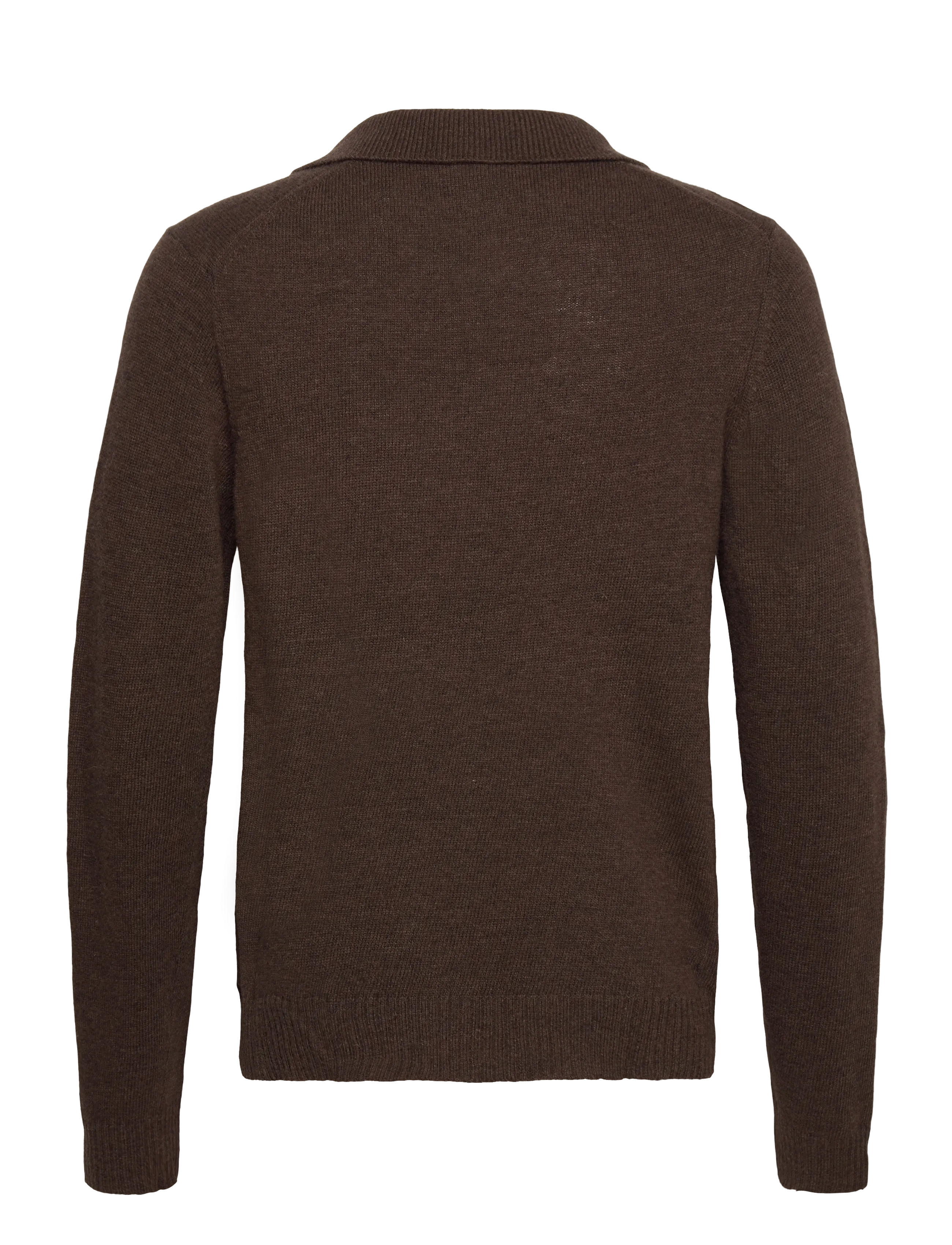 Lindbergh - Lambswool L/S v-neck polo - langärmelige gestrickte polohemden - dk brown mel - 1