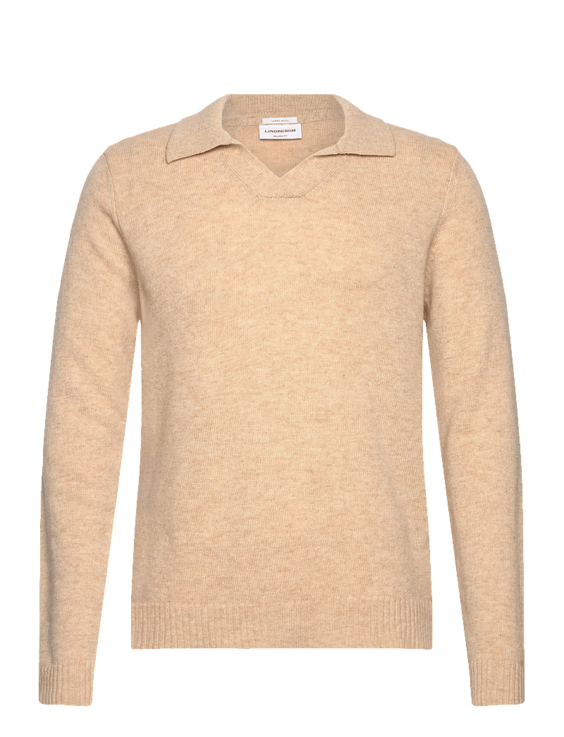 Lindbergh - Lambswool L/S v-neck polo - polostrik - lt sand mel - 0
