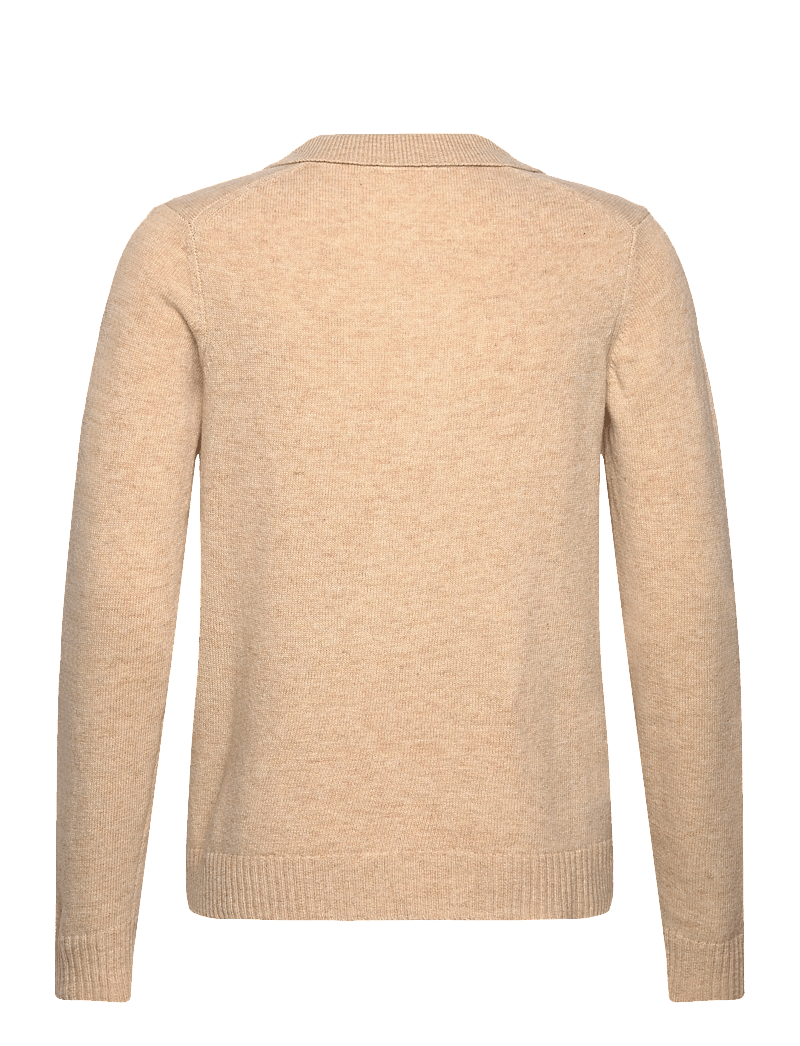 Lindbergh - Lambswool L/S v-neck polo - polostrik - lt sand mel - 1