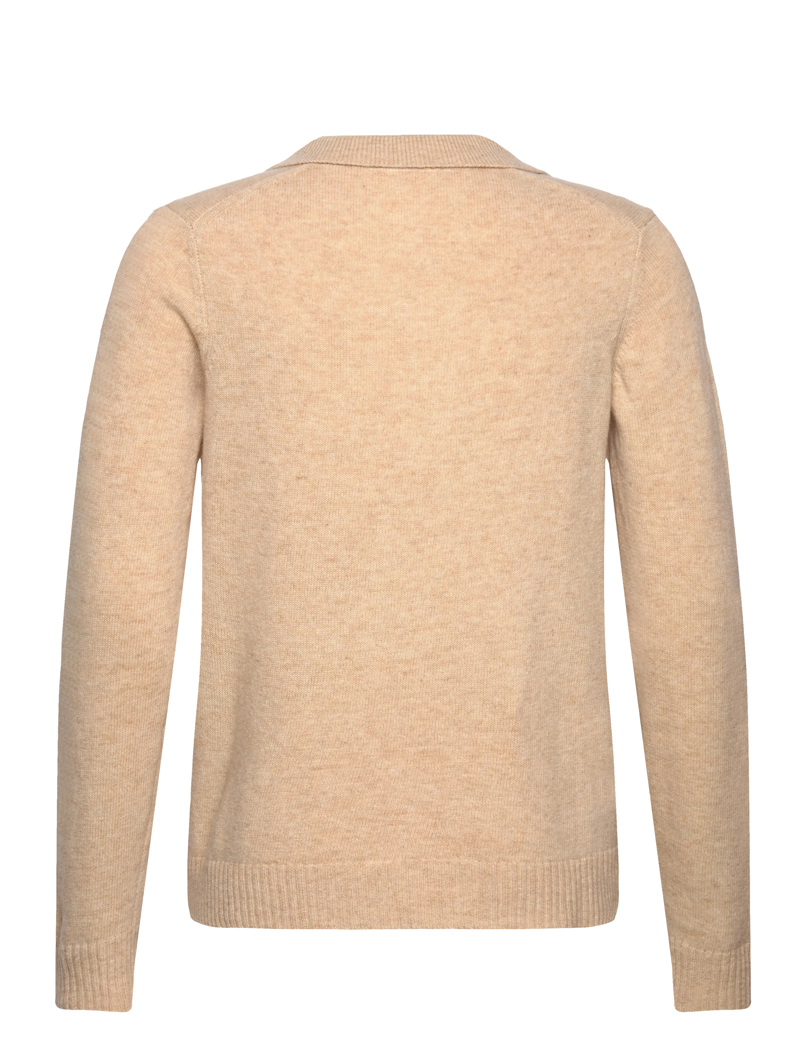 Lindbergh - Lambswool L/S v-neck polo - långärmade stickade pikétröjor - lt sand mel - 1
