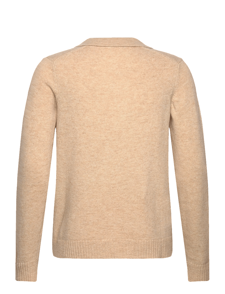 Lindbergh - Lambswool L/S v-neck polo - langärmelige strick-polohemden - lt sand mel - 1