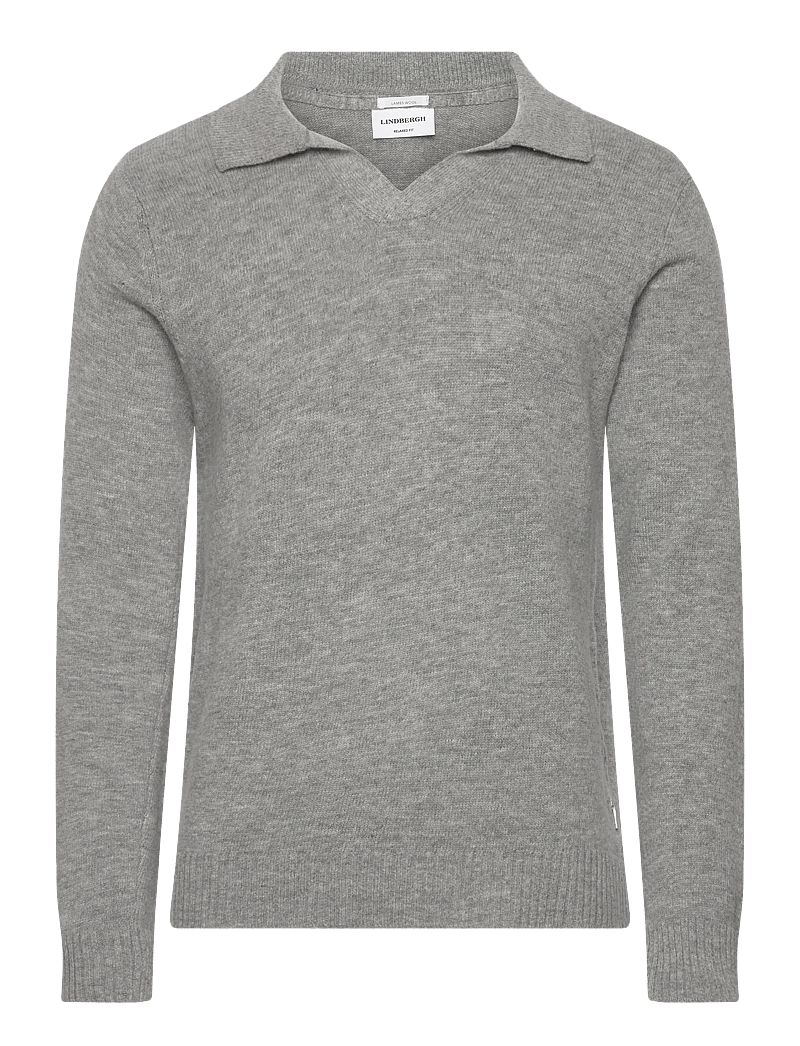 Lindbergh - Lambswool L/S v-neck polo - polostrik - mid grey mel - 1