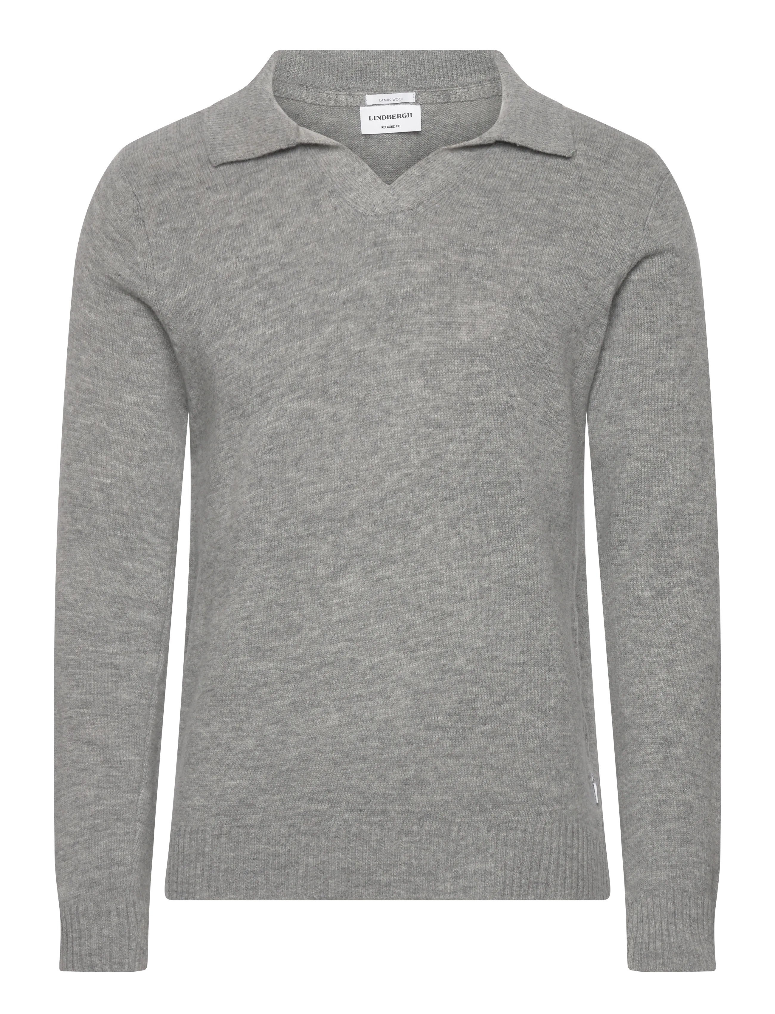 Lindbergh Lambswool L/S v-neck polo - Kudumid - MID GREY MEL / grey