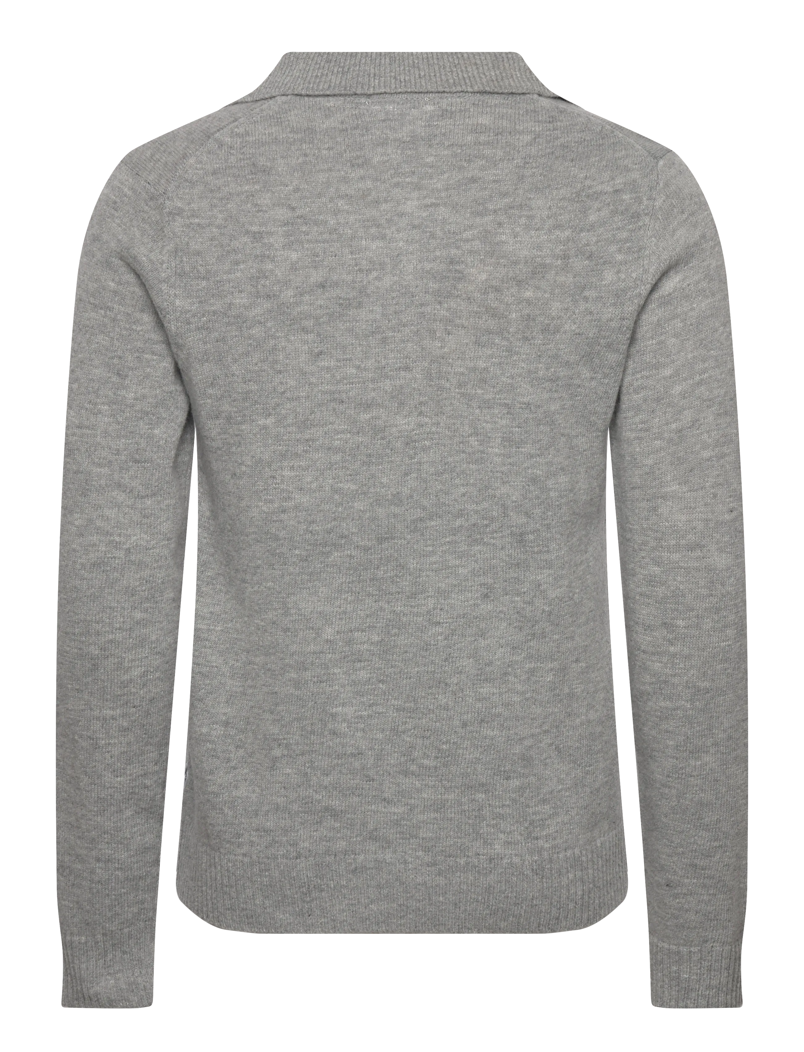 Lindbergh - Lambswool L/S v-neck polo - långärmade stickade pikétröjor - mid grey mel - 2