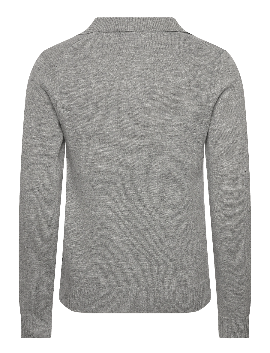 Lindbergh - Lambswool L/S v-neck polo - langärmelige strick-polohemden - mid grey mel - 2