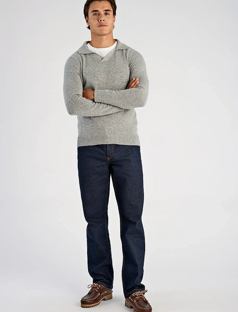 Lindbergh - Lambswool L/S v-neck polo - polostrik - mid grey mel - 4