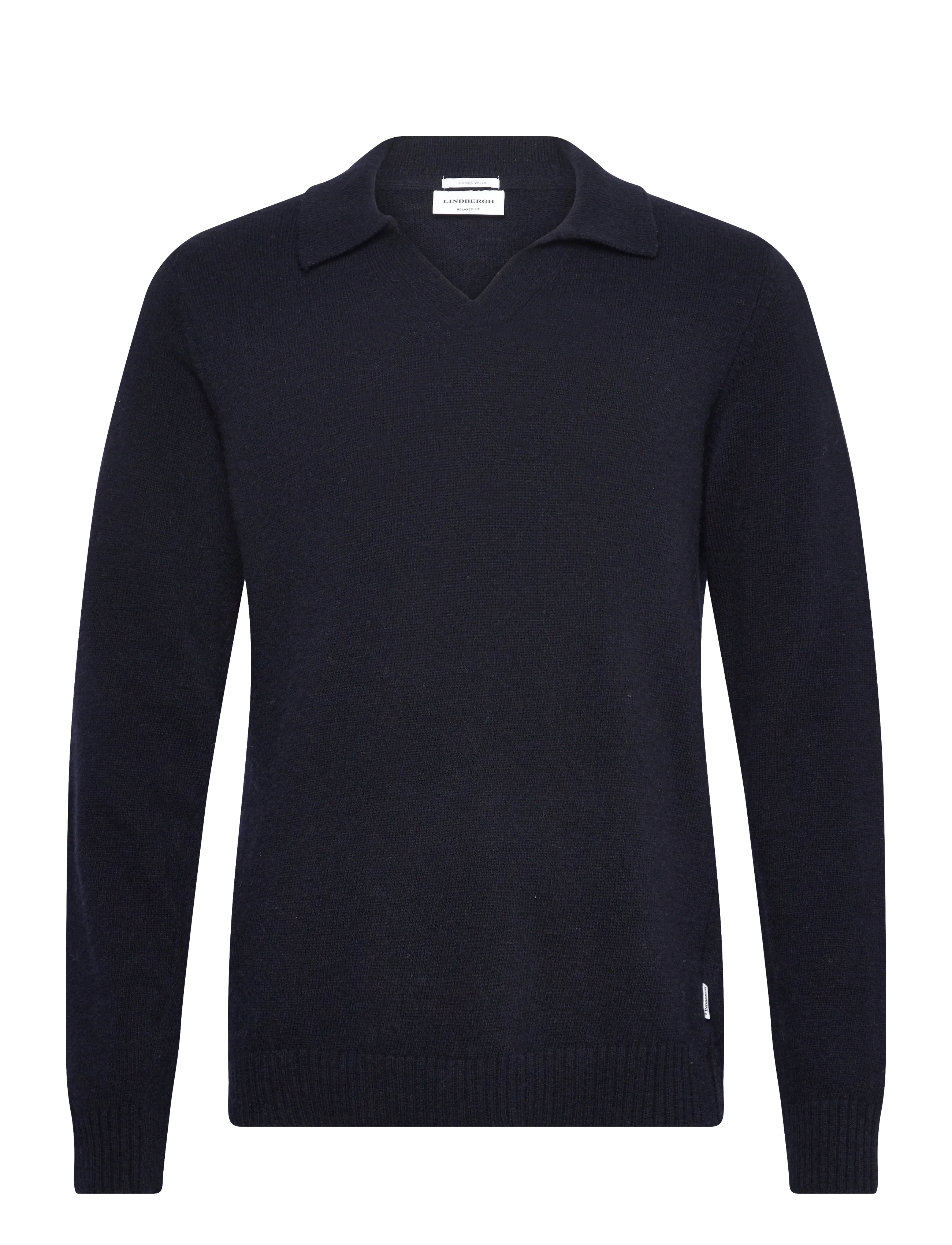 Lindbergh Lambswool L/S v-neck polo - Kudumid - NAVY / navy