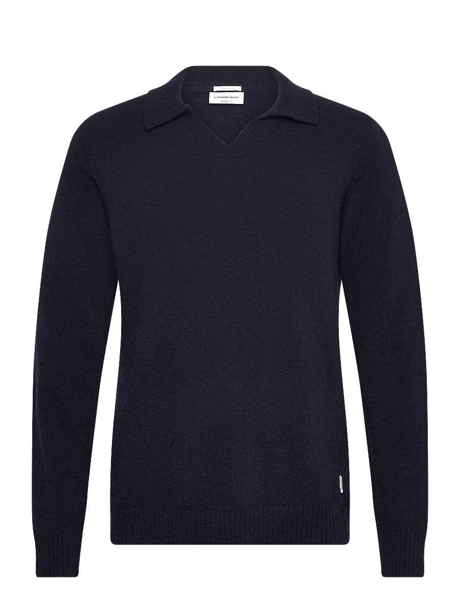 Lindbergh - Lambswool L/S v-neck polo - trikotažiniai polo marškinėliai ilgomis rankovėmis - navy - 0