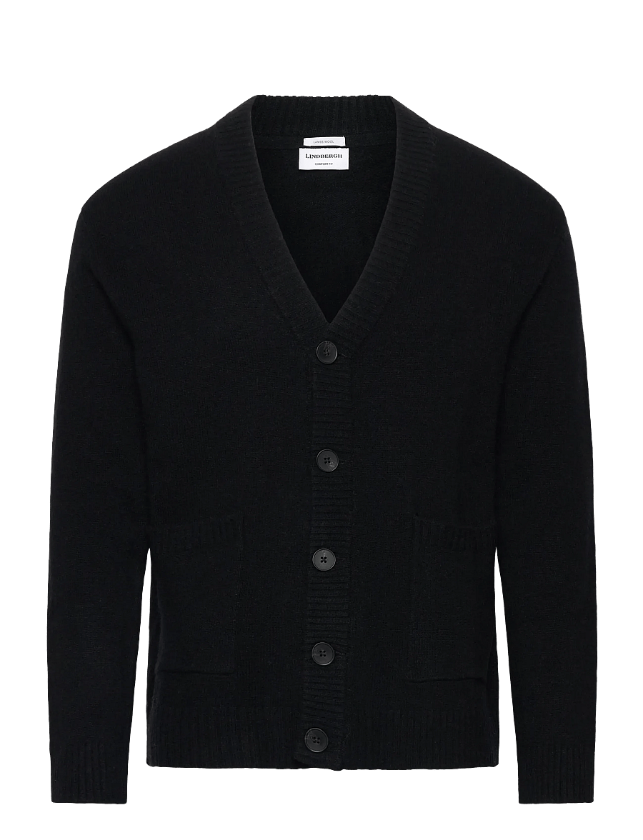 Lindbergh - Lambswool button cardigan - kardiganid - black - 1