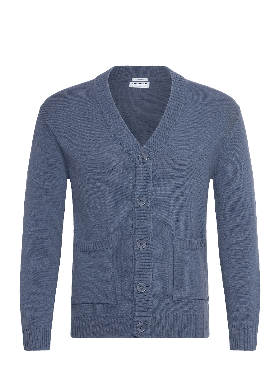 Lindbergh - Lambswool button cardigan - cardigans - blue ice mel - 1