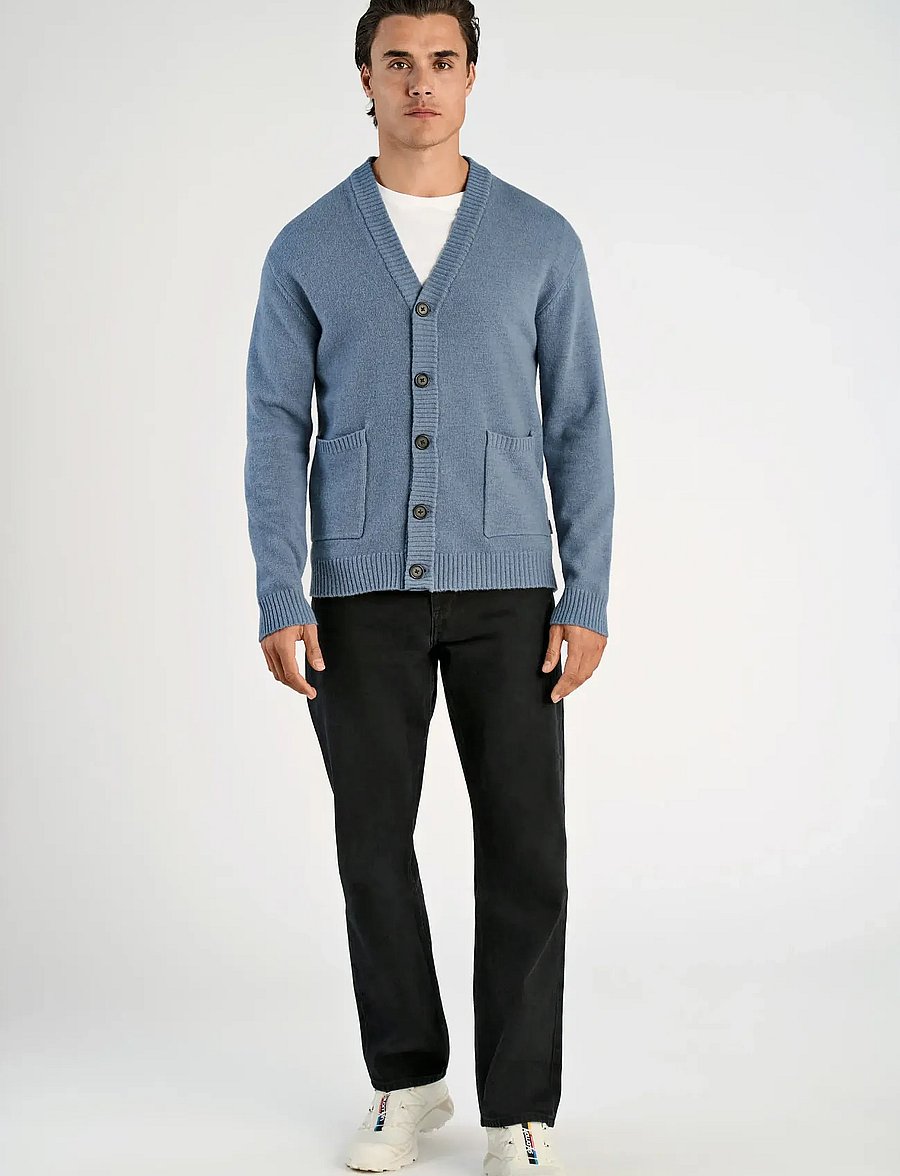 Lindbergh - Lambswool button cardigan - cardigans - blue ice mel - 0