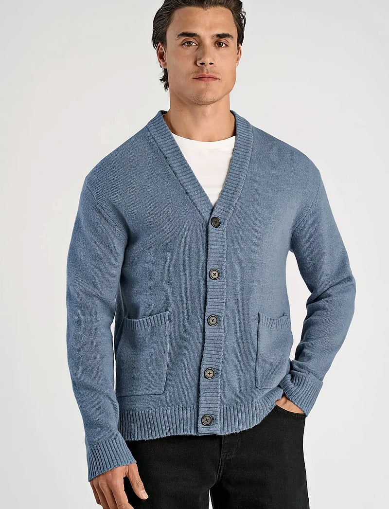 Lindbergh - Lambswool button cardigan - koftor - blue ice mel - 5
