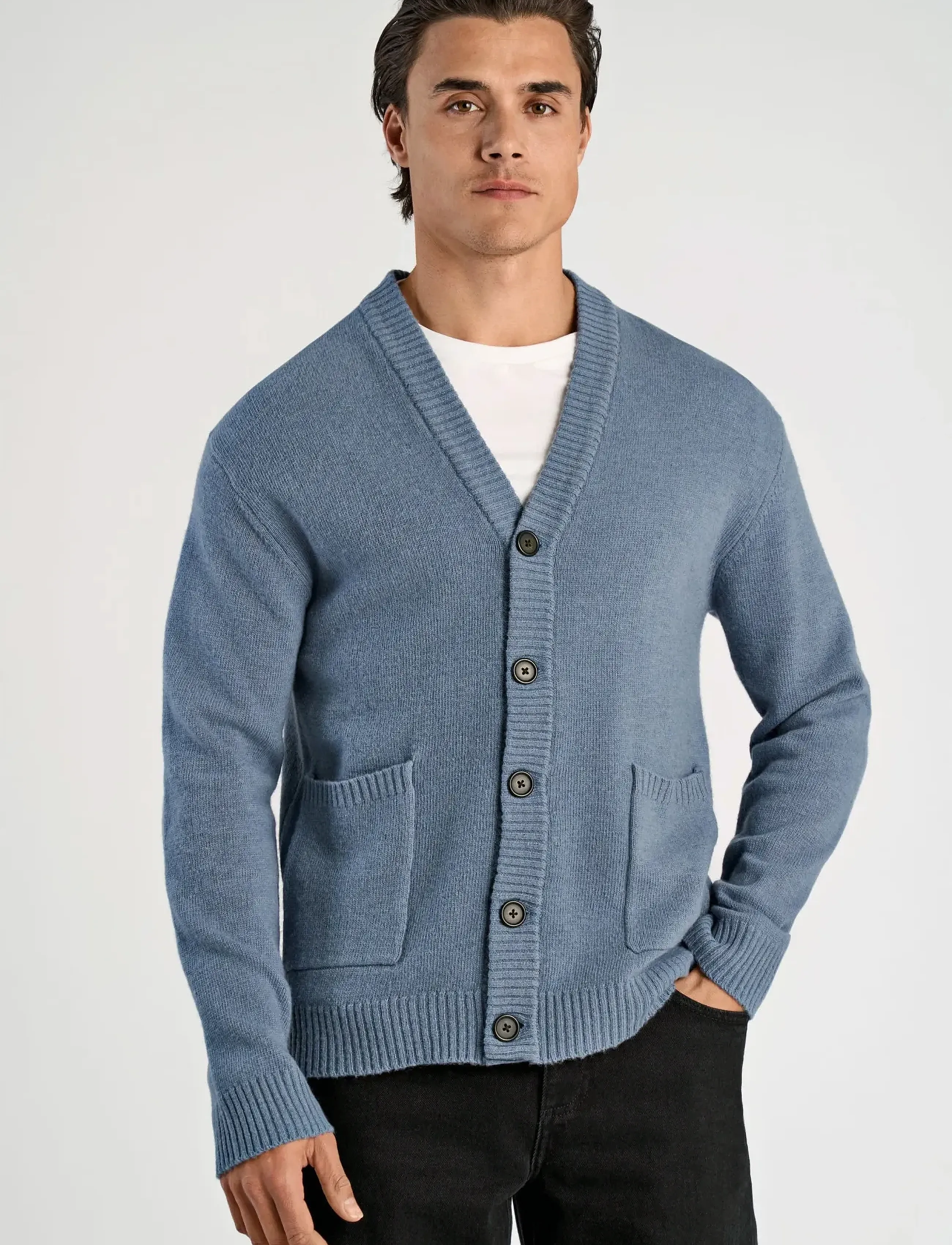 Lindbergh - Lambswool  button cardigan - cardigans - blue ice mel - 5