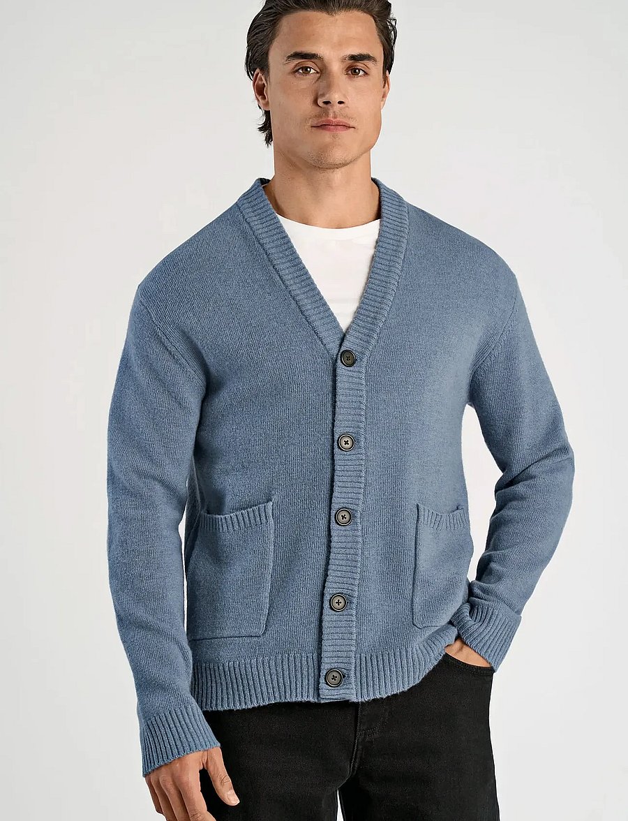 Lindbergh - Lambswool button cardigan - cardigans - blue ice mel - 5