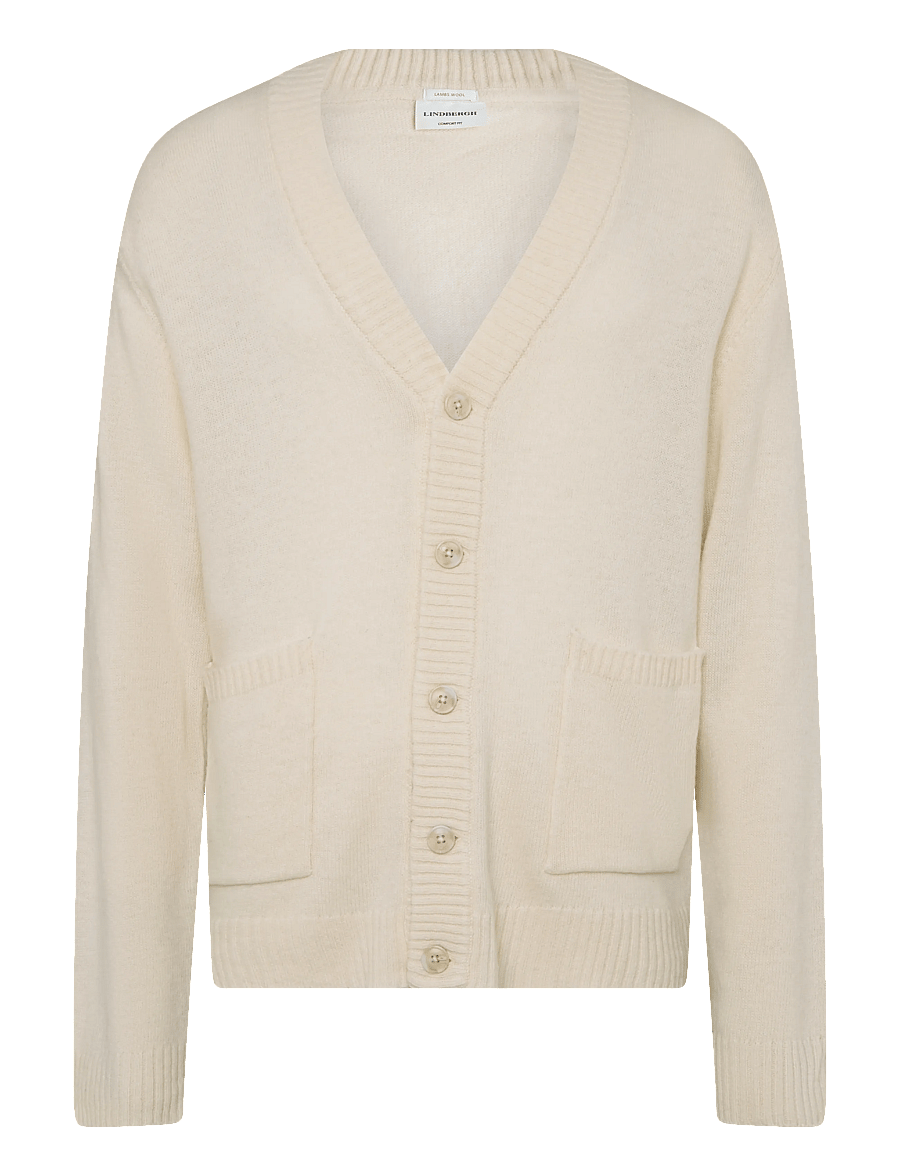 Lindbergh - Lambswool button cardigan - koftor - chalk white - 0