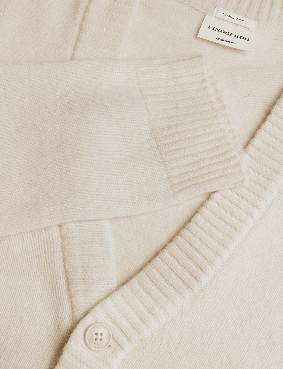Lindbergh - Lambswool button cardigan - koftor - chalk white - 2