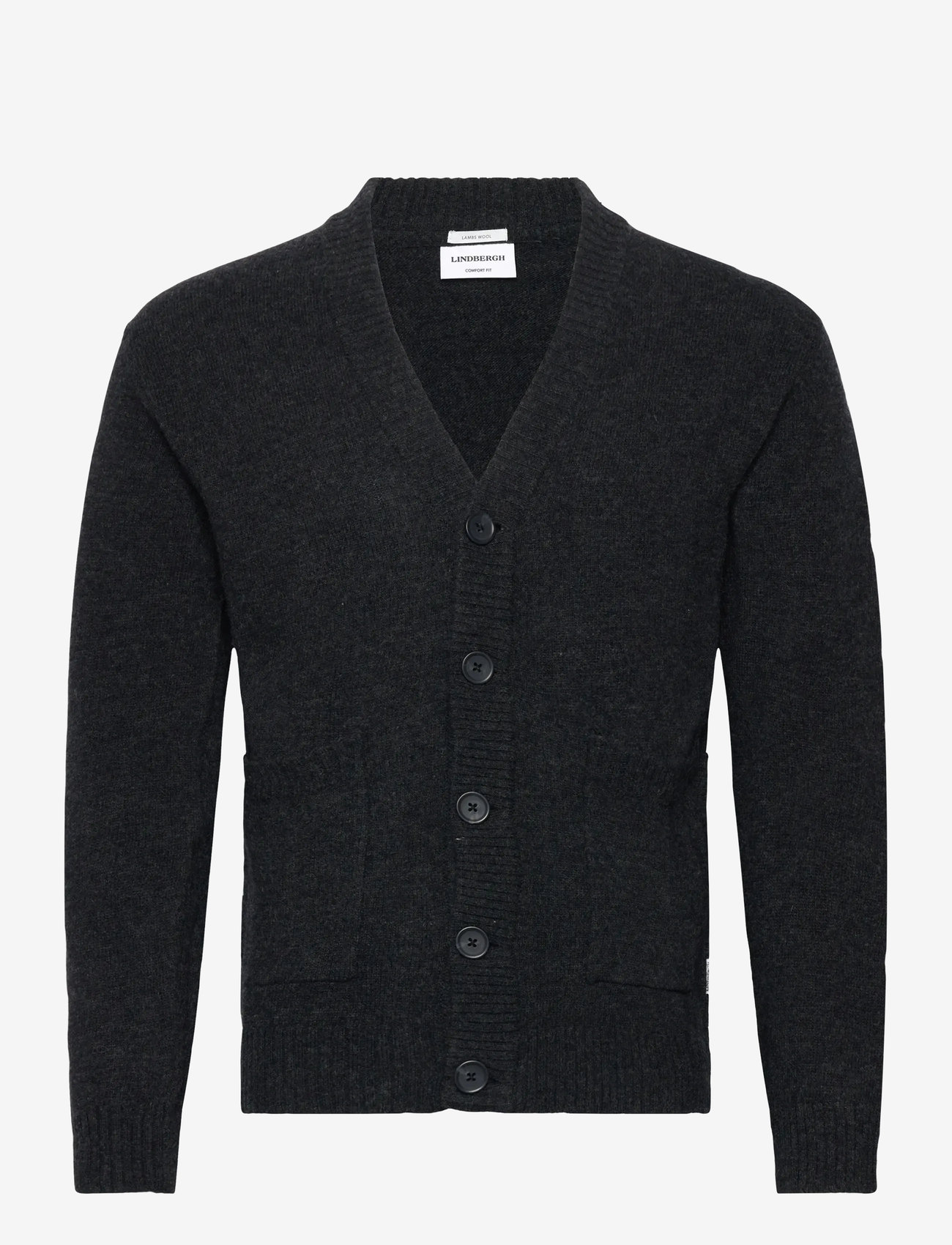 Lindbergh - Lambswool  button cardigan - koftor - charcoal mel - 1