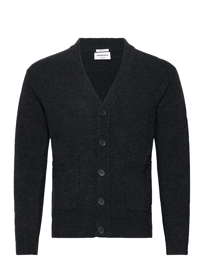 Lindbergh - Lambswool button cardigan - cardigans - charcoal mel - 1