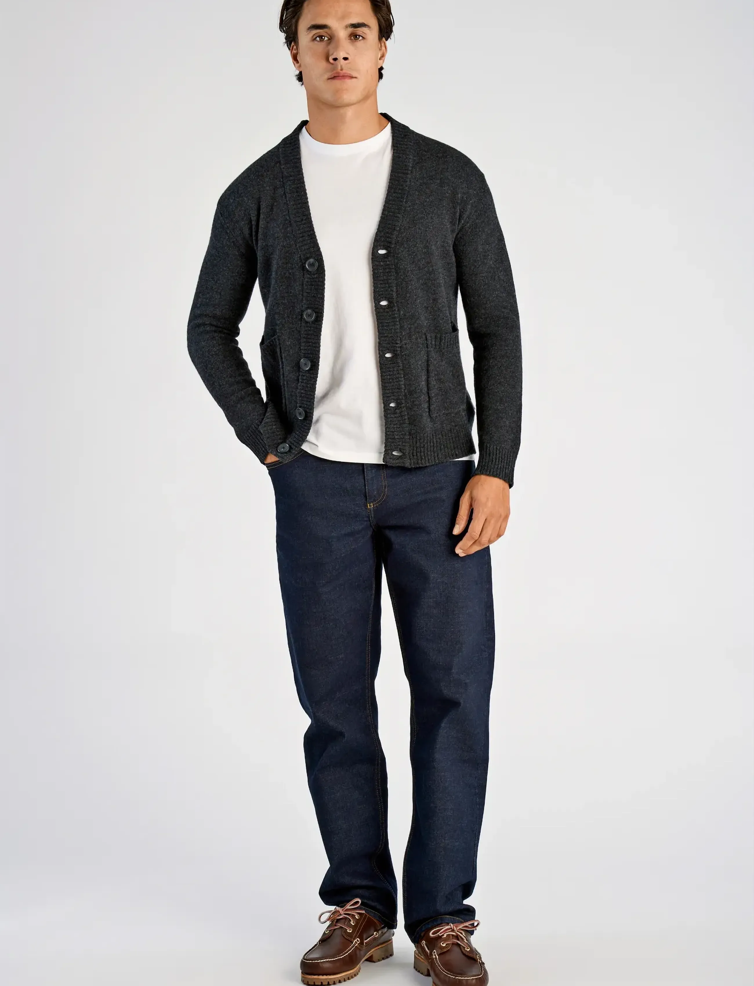 Lindbergh - Lambswool  button cardigan - koftor - charcoal mel - 4