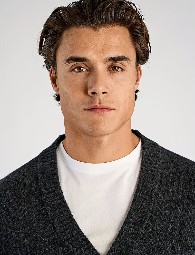 Lindbergh - Lambswool button cardigan - cardigans - charcoal mel - 5