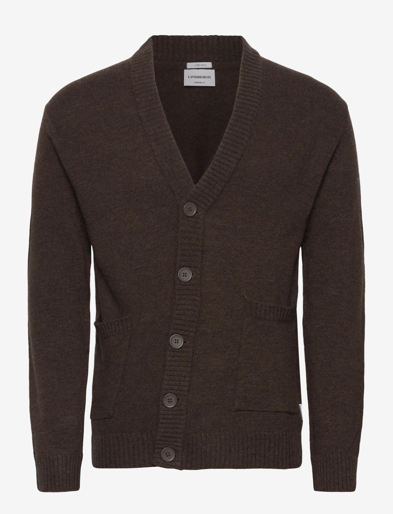 Lindbergh - Lambswool  button cardigan - koftor - dk brown mel - 1