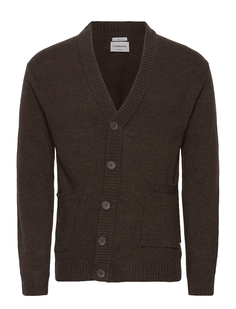 Lindbergh - Lambswool button cardigan - koftor - dk brown mel - 1