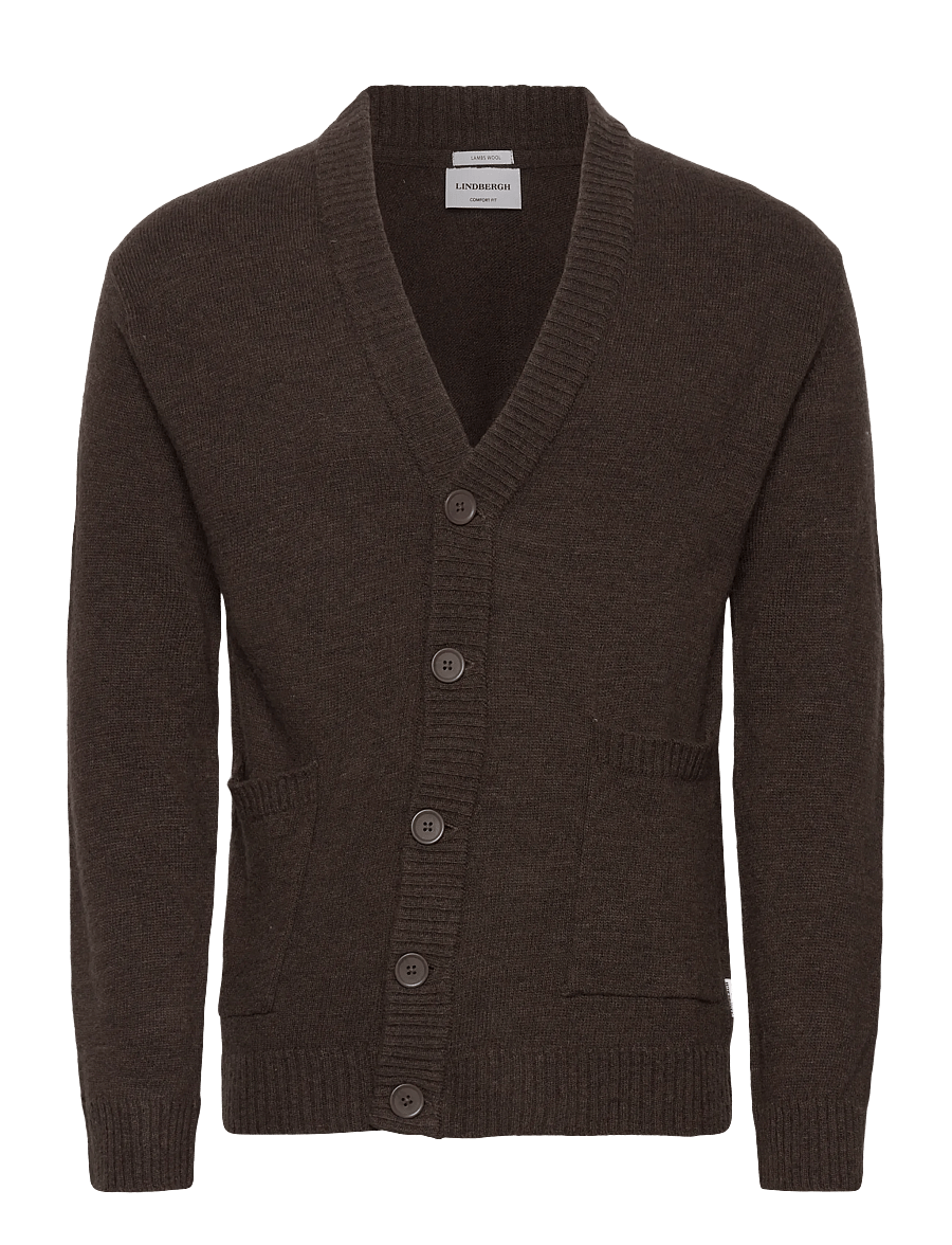 Lindbergh - Lambswool button cardigan - strickjacken - dk brown mel - 1