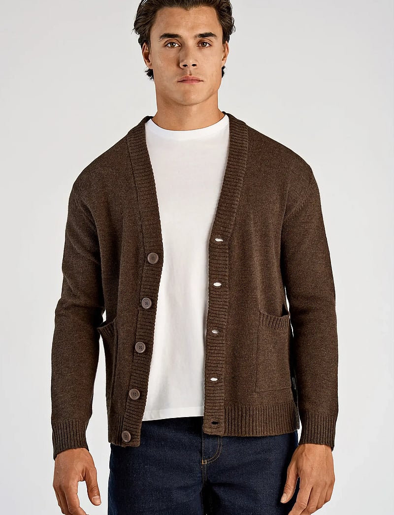 Lindbergh - Lambswool button cardigan - koftor - dk brown mel - 0
