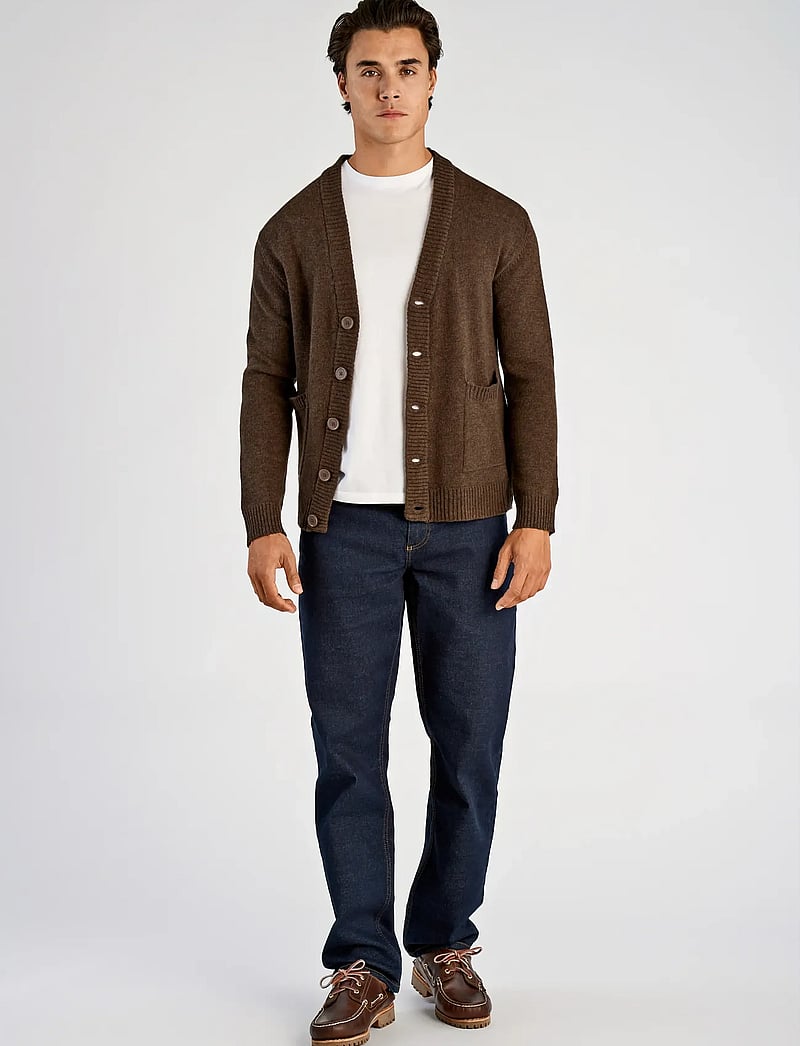 Lindbergh - Lambswool button cardigan - koftor - dk brown mel - 4