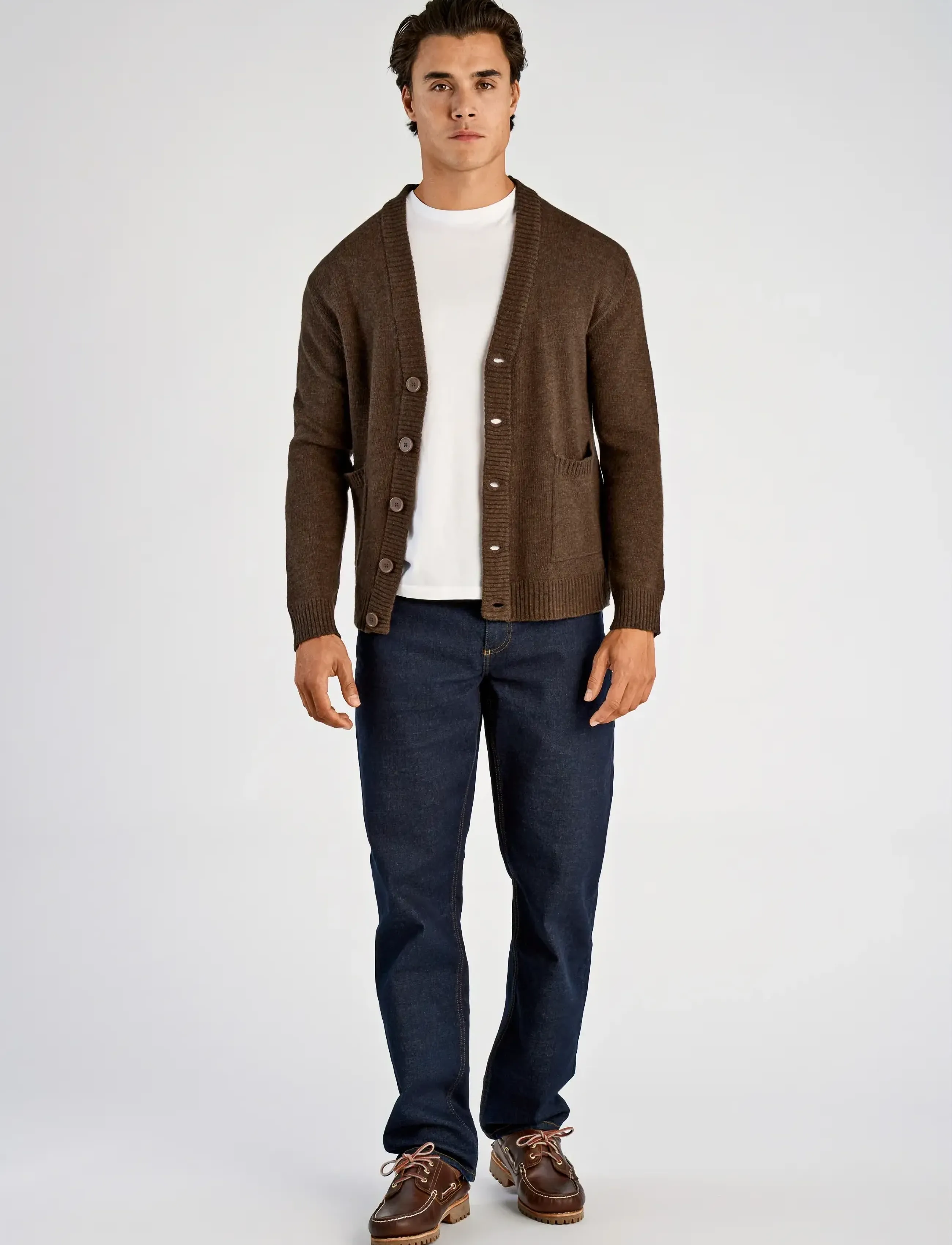 Lindbergh - Lambswool  button cardigan - cardigans - dk brown mel - 4