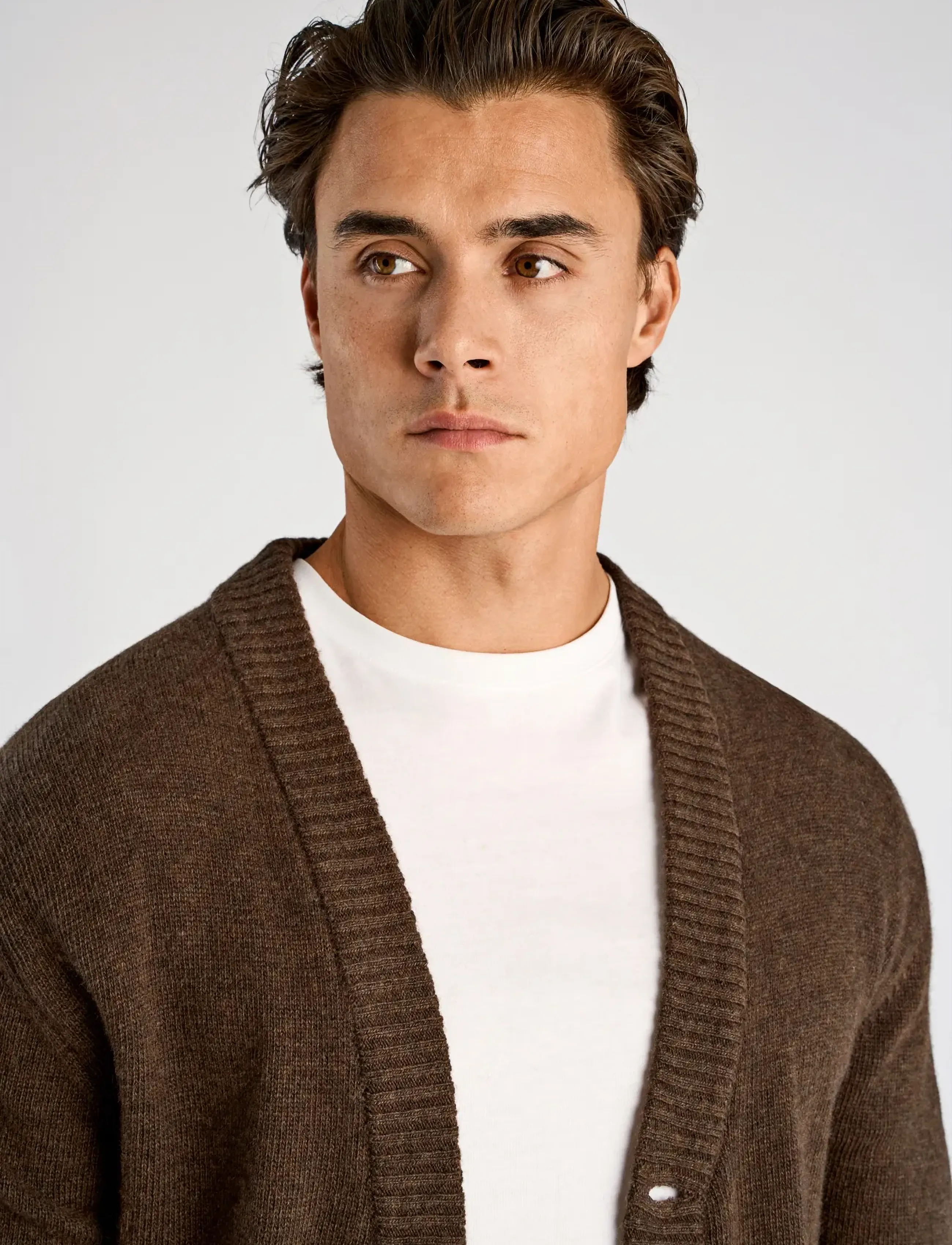 Lindbergh - Lambswool  button cardigan - cardigans - dk brown mel - 5