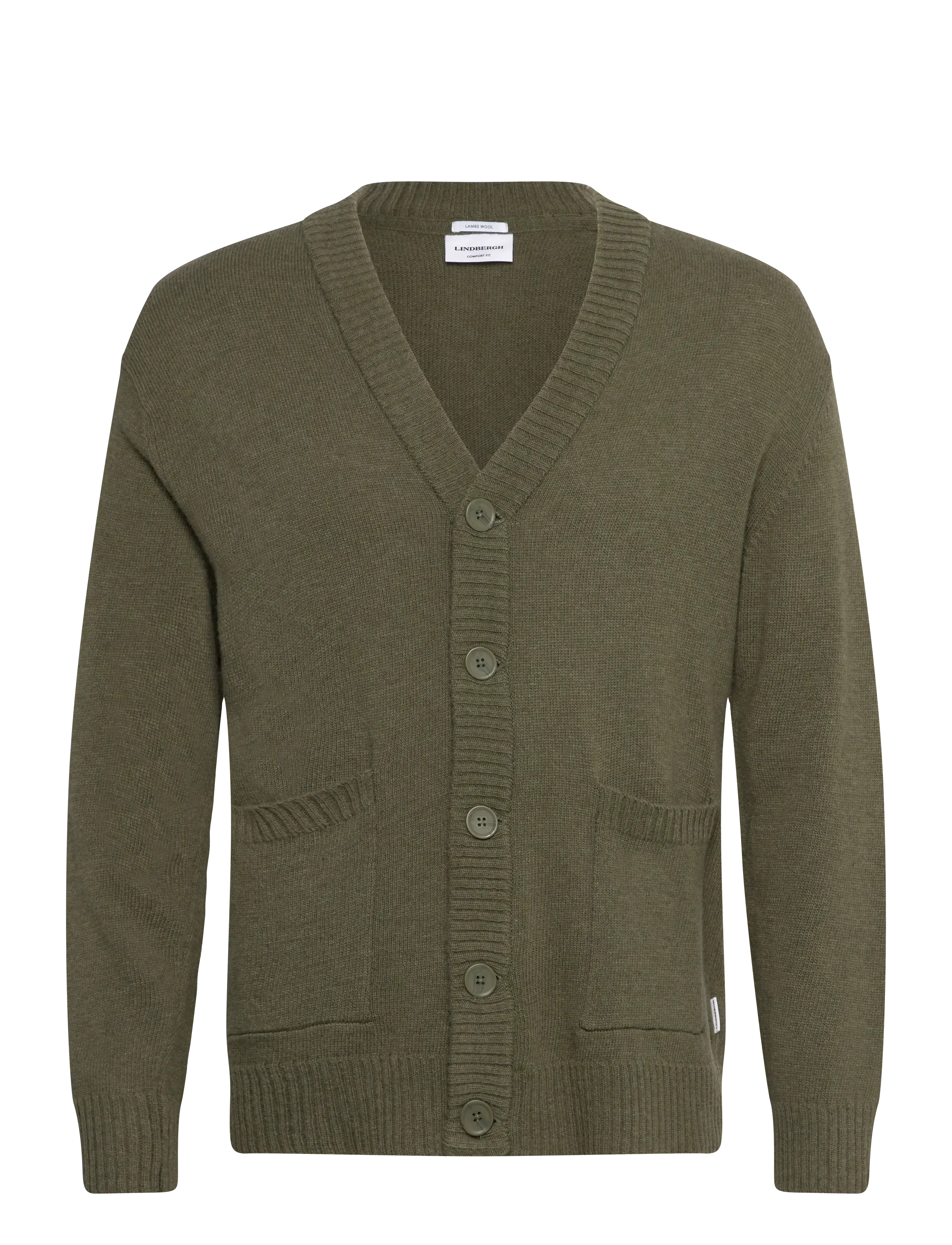 Lindbergh Lambswool  button cardigan - Lindbergh - DUSTY ARMY / khaki/green