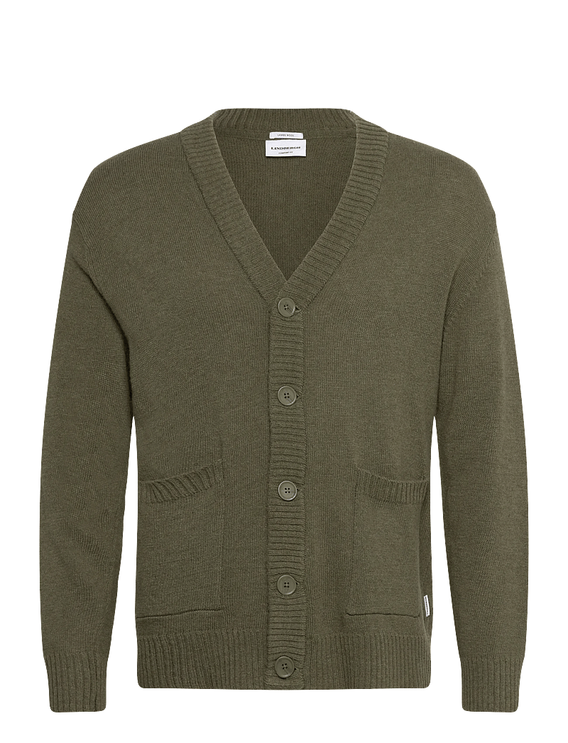 Lindbergh - Lambswool button cardigan - cardigans - dusty army - 1