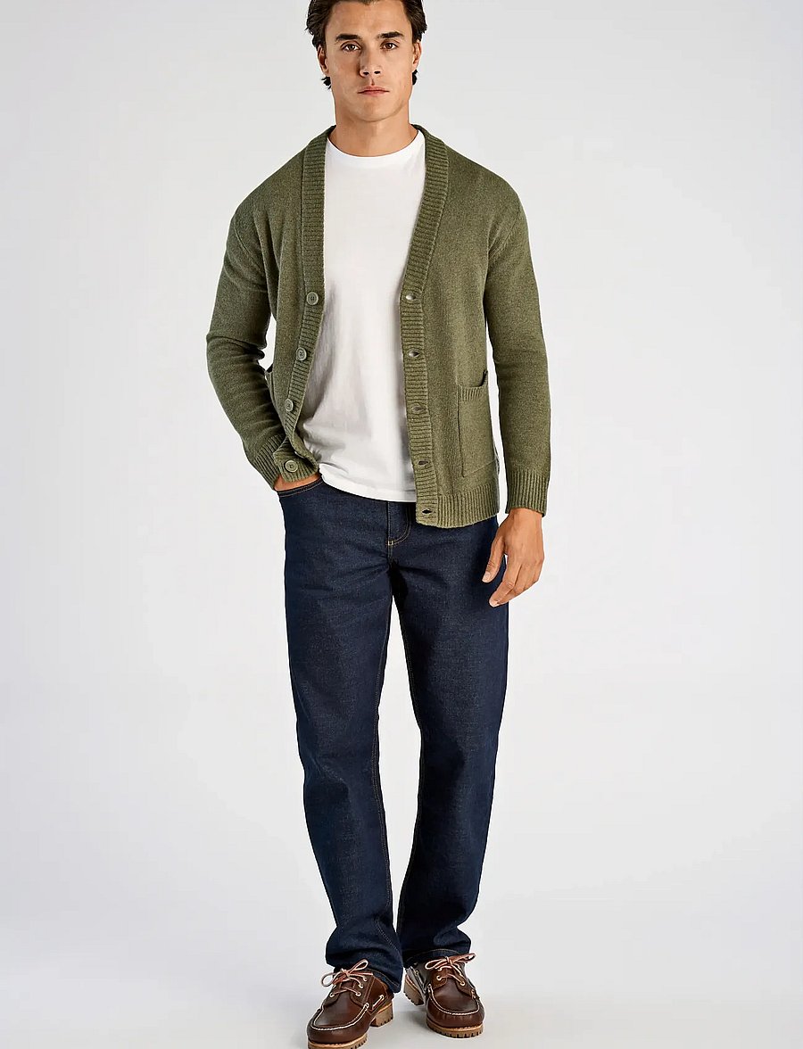 Lindbergh - Lambswool button cardigan - cardigans - dusty army - 4