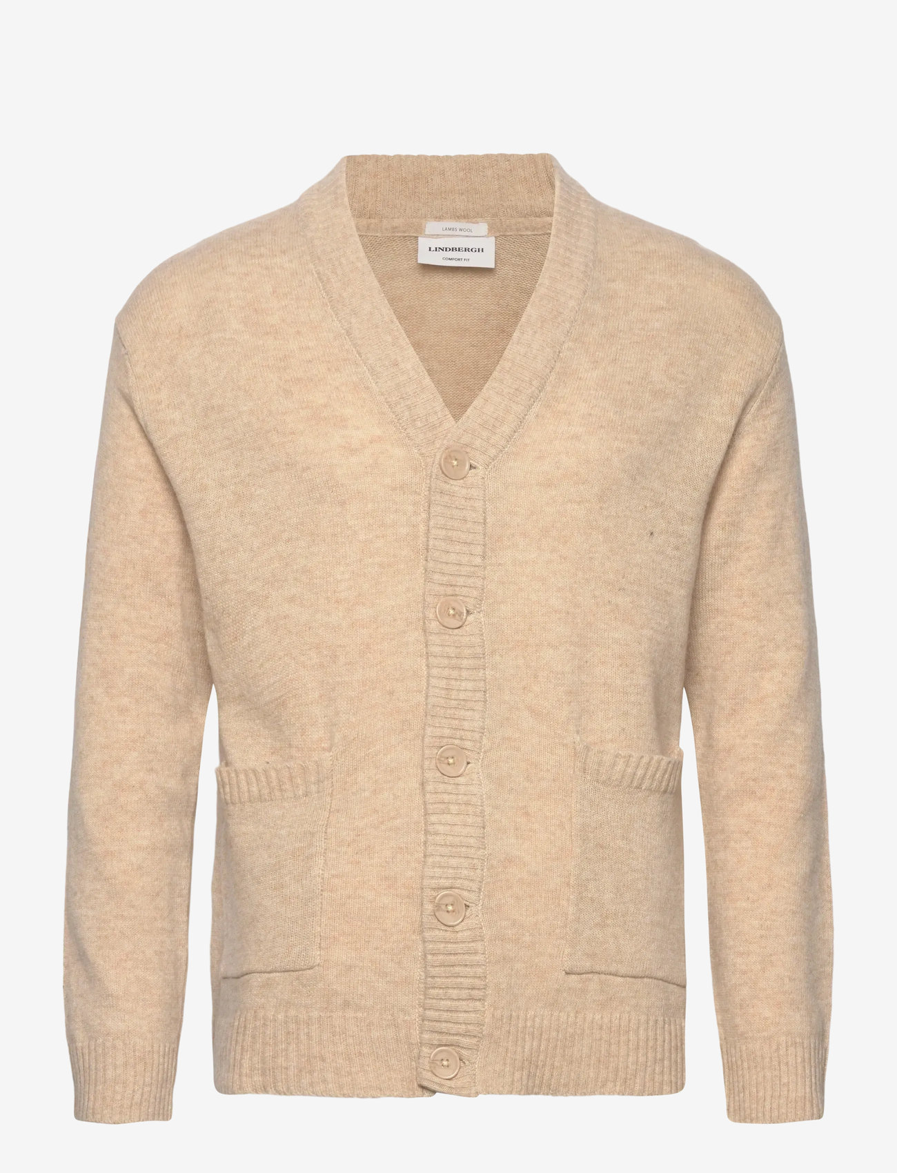 Lindbergh - Lambswool  button cardigan - cardigans - lt sand mel - 1