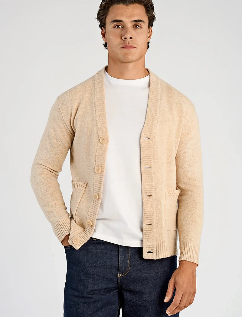 Lindbergh - Lambswool button cardigan - cardigans - lt sand mel - 0