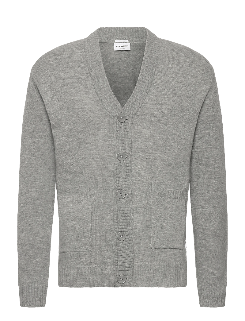 Lindbergh - Lambswool button cardigan - cardigans - mid grey mel - 1